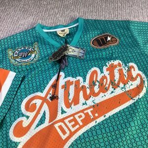 Watson Athletic Department Cropped Football Jersey Teal Orange Mens M Medium NWT